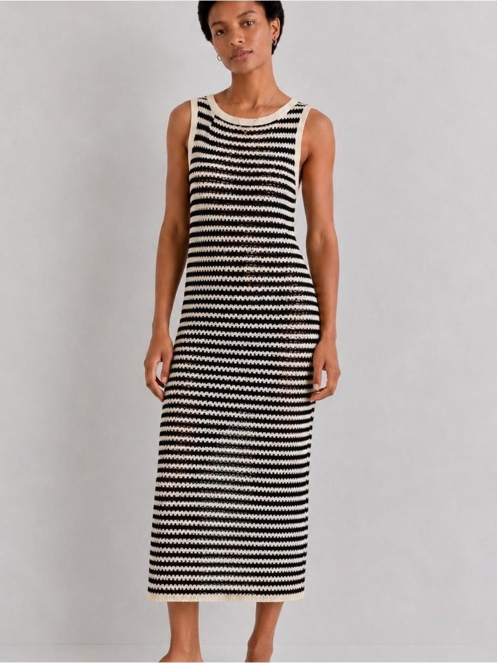 Abercrombie & Fitch Black and Cream Knit Crochet Maxi Beach Swim Coverup Dress